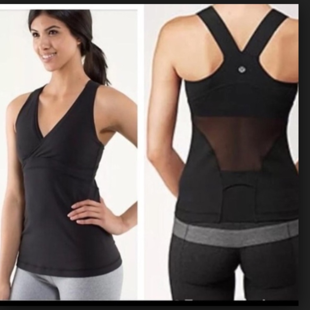 LULULEMON Deep V Tank White Black Floral Mesh Back